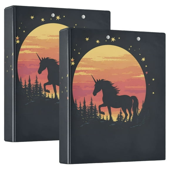 joogoo Unicorn in Sunset Hardcover 3 Ring Binder 1.5" Round Rings Interior Pockets Binders Organizer 2 Pack