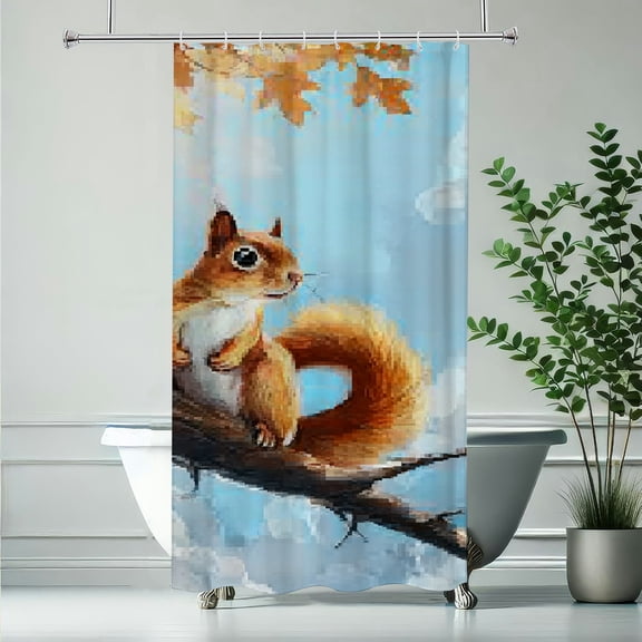 RKSupls Christmas Shower Curtain, Funny Squirrel Shower Curtain with Hooks for New Year Home Bathroom Decor Washable Curtains, 36x72 in