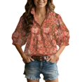thumbnail image 2 of Endives Womens Casual Shirts 3/4 Sleeve Tops V Neck Stand Collar Blouse Beach Vacation Shirts Spring Outfit, 2 of 6