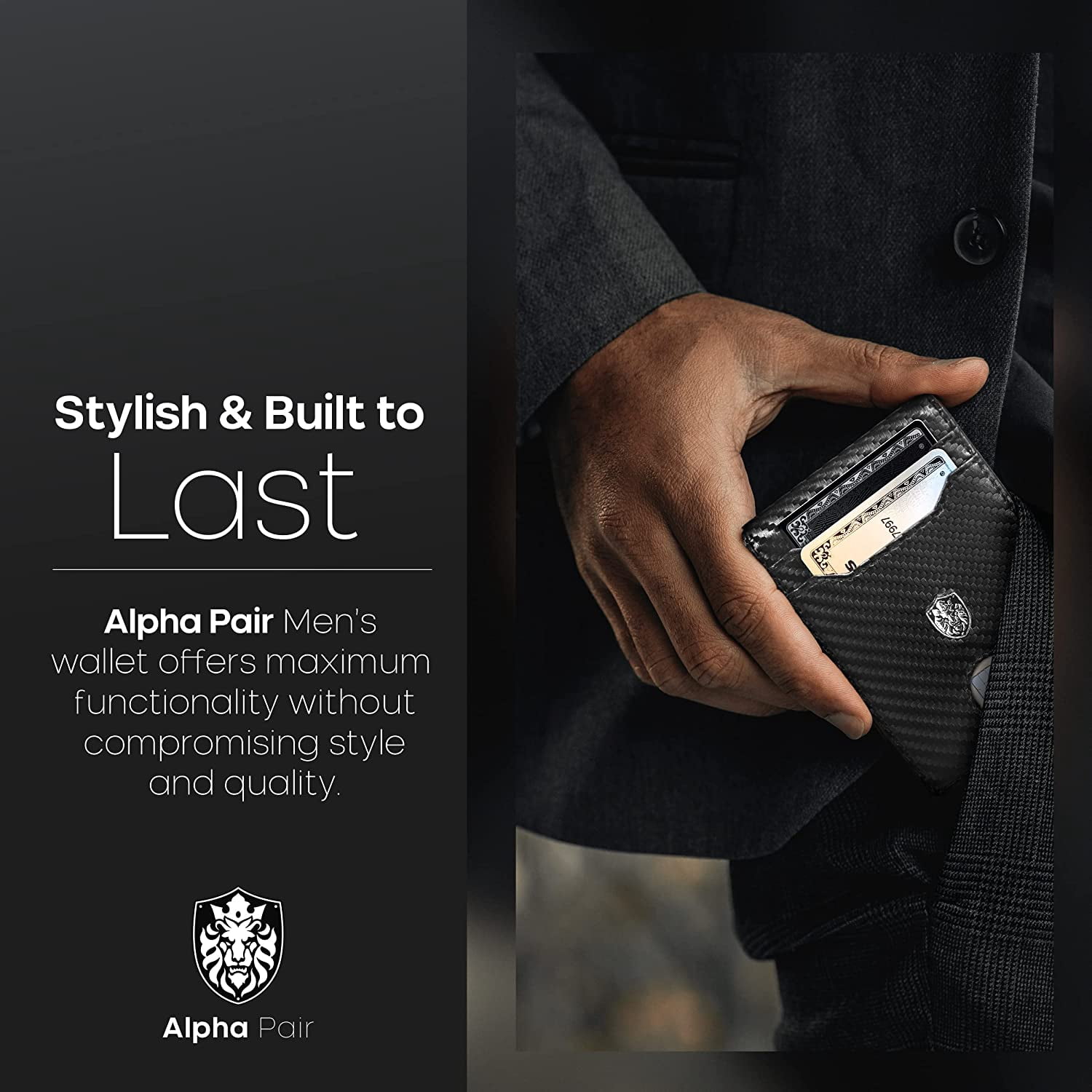 ALPHA PAIR Slim Wallet For Men With Airtag Slot - RFID Blocking Minimalist Leather Card Holder