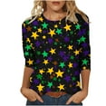 thumbnail image 3 of Feancey 3/4 Sleeve Mardi Gras Graphic Tees for Women Mask Print New Orleans Tops Dressy Casual Round Neck Loose Bouse Trendy Carnival Themed T-Shirts Multicolor XXL, 3 of 6