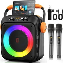 FanFun Karaoke Machine for Adult Kids, Karaoke Speaker System Bluetooth with 2 Microphone, Party Light, MS80
