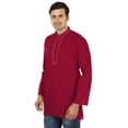 thumbnail image 2 of Men's Cotton Short Kurta Shirt Indian Clothes (Maroon, XXL), 2 of 5