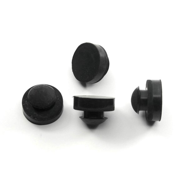 Large Rubber Push-in Ridged Stem Bumpers 1"" Diam - Feet - Fits 1/2"" Hole (4) Black