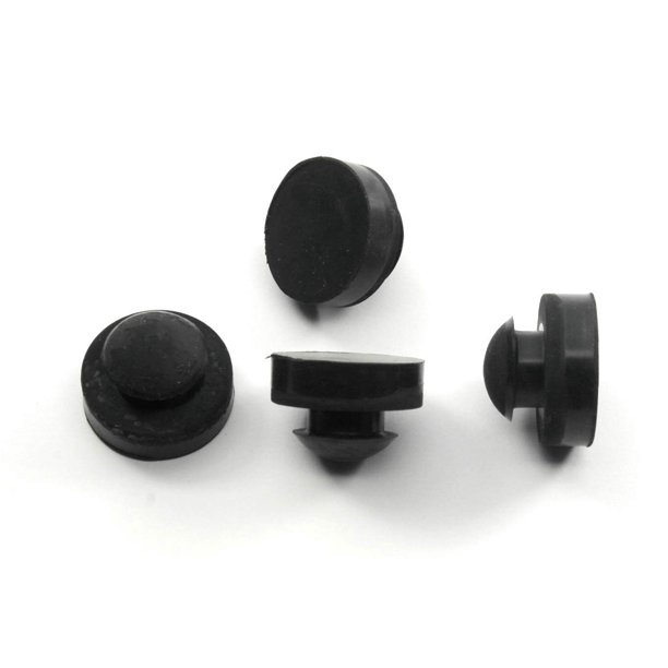 Topes de goma grandes con vástago estriado a presión de 1"" de diámetro - Pies - Se adapta a orificios de 1/2" (4) Negro