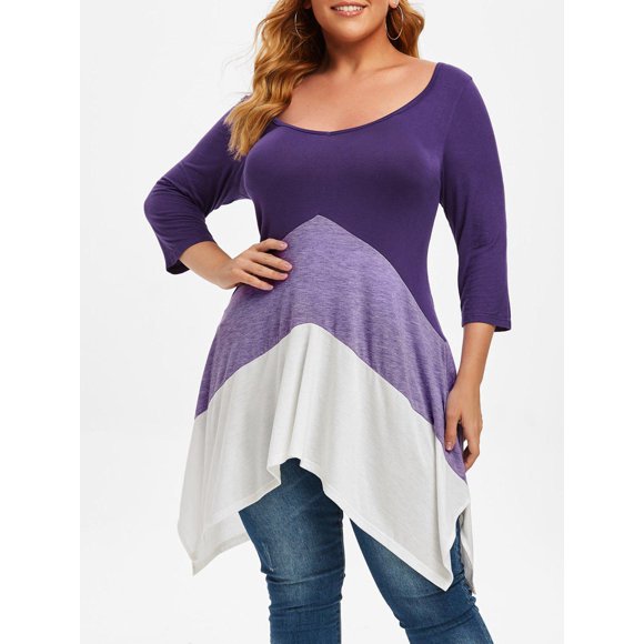 Colorblock doble v tamaño superior Pañuelo Plus Rosegal Camisetas tallas grandes