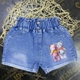 thumbnail image 2 of Pounoo New Denim Shorts Girls Casual Print Summer Little&Big Shorts Jeans with Pocket Soft Comfort Elastic Waist Girls Shorts Jeans, 2 of 5