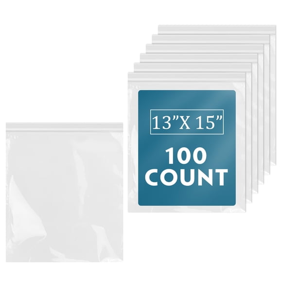 100 Unités - 13 Pouces x 15 Pouces, Sacs en Plastique Transparent Refermables avec Fermeture Éclair pour Vêtements, T-Shirts, Pantalons