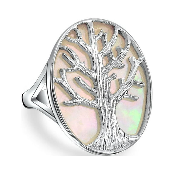 Bling Jewelry Womens Large Iridescent Abalone Mother of Pearl Tree of Life Silver Ring Sterling