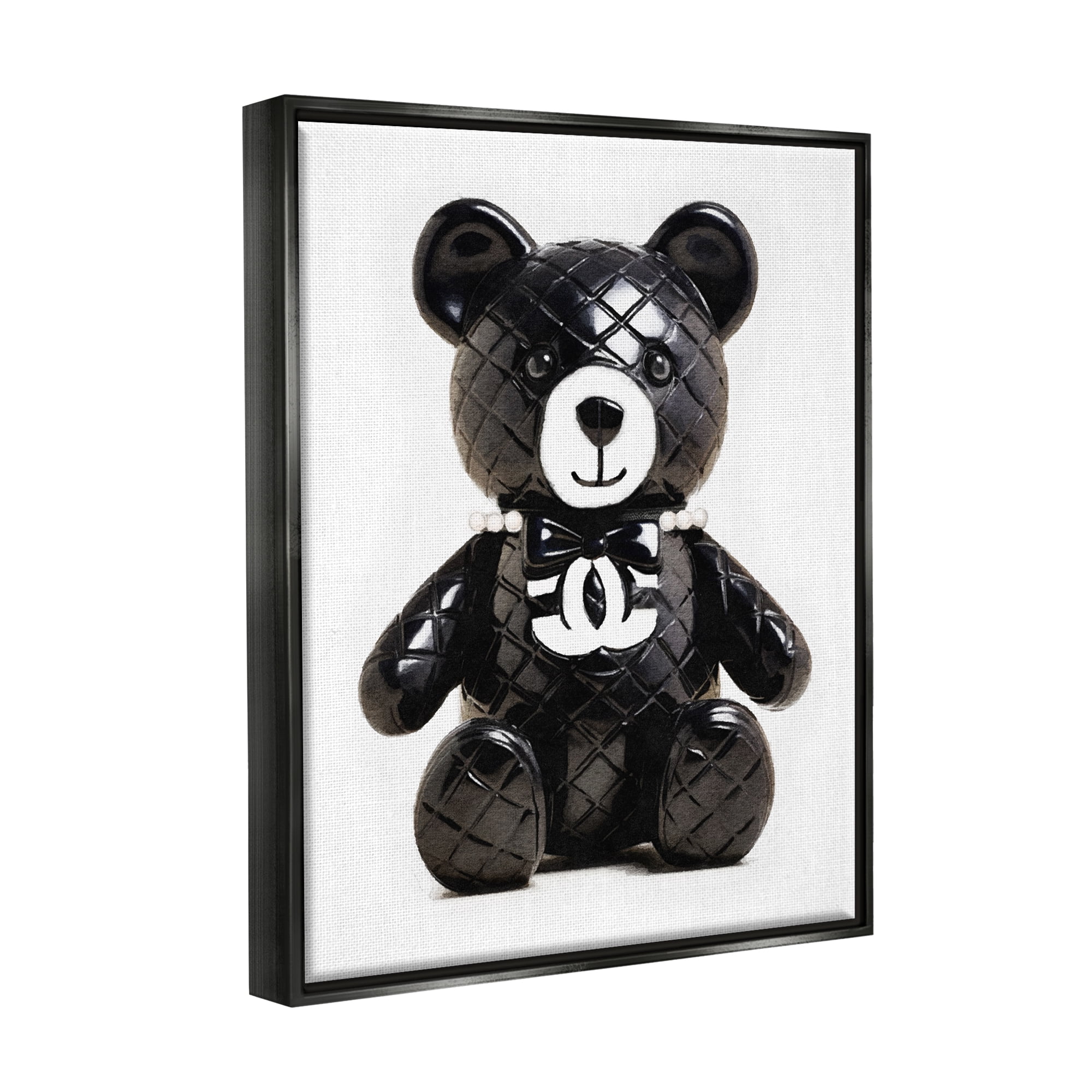 Stupell Industries Black Glam Teddy Bear Beauty & Fashion Painting Black Floater Framed Canvas Art Print Wall Art, 17 x 21