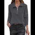 thumbnail image 1 of Suéter de Otoño para Mujer, de Larga, con Cremallera de 1/4, Sudadera Holgada de Punto Acanalado con Abertura. Gris L, 1 of 4