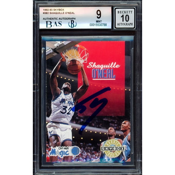 Shaquille "Shaq" O'Neal Autographed 1992-93 Skybox Rookie Card #382 Orlando Magic BGS 9 Auto Grade Gem Mint 10 Beckett BAS 214857