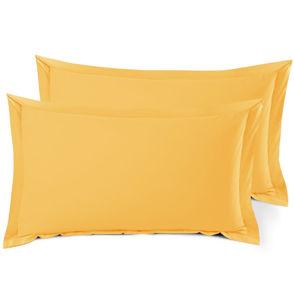 Set of 2 King 20"x36" Size Pillow Shams Yellow, Hotel Luxury Soft