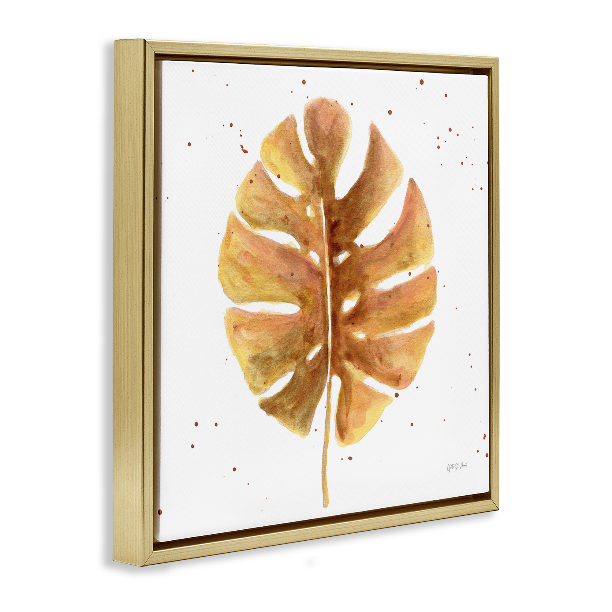 Stupell Industries Golden Palm Leaf Botanical & Floral Painting Gold Floater Framed Art Print Wall Art, 25 x 25
