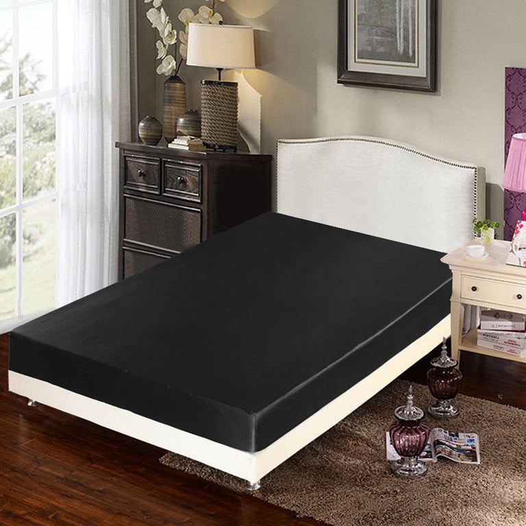 ANMINY Twin Satin Silk Fitted Sheet, Deep Pocket Black photo 2