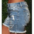 thumbnail image 3 of Ripped Stretchy Fringe Trims Jean Shorts For Women Raw Hem Low Waist Casual Trendy Denim Shorts Women'S Denim Shorts Frayed Raw Hem Casual Summer Short Jeans With Pockets Pants Light blue 3XL, 3 of 6