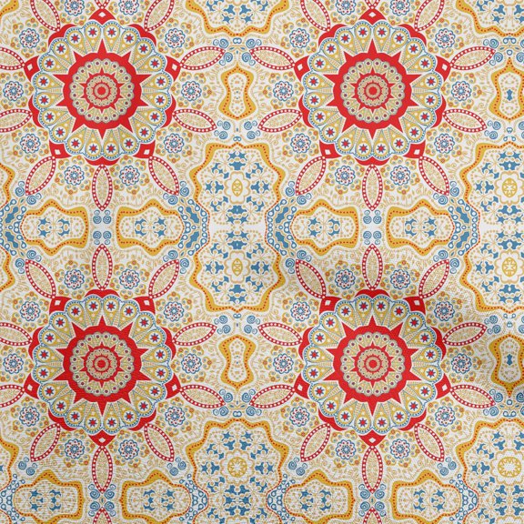 oneOone Cotton Flex Light Brown Fabric Moroccan Mosaic Sewing Material Print Fabric By The Yard 40 Inch Wide