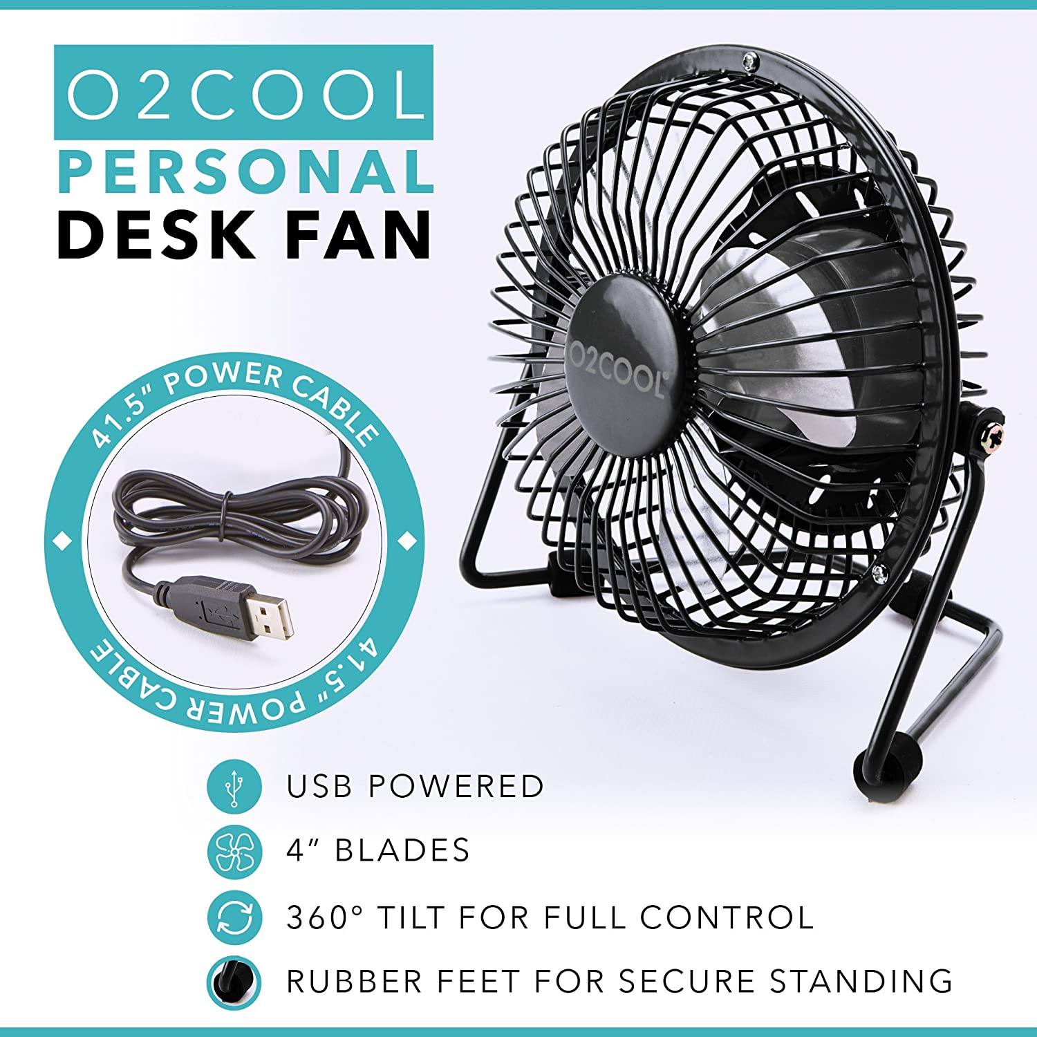 O2COOL 4" USB Personal Desk Fan Portable Mini Table Cooling Fan
