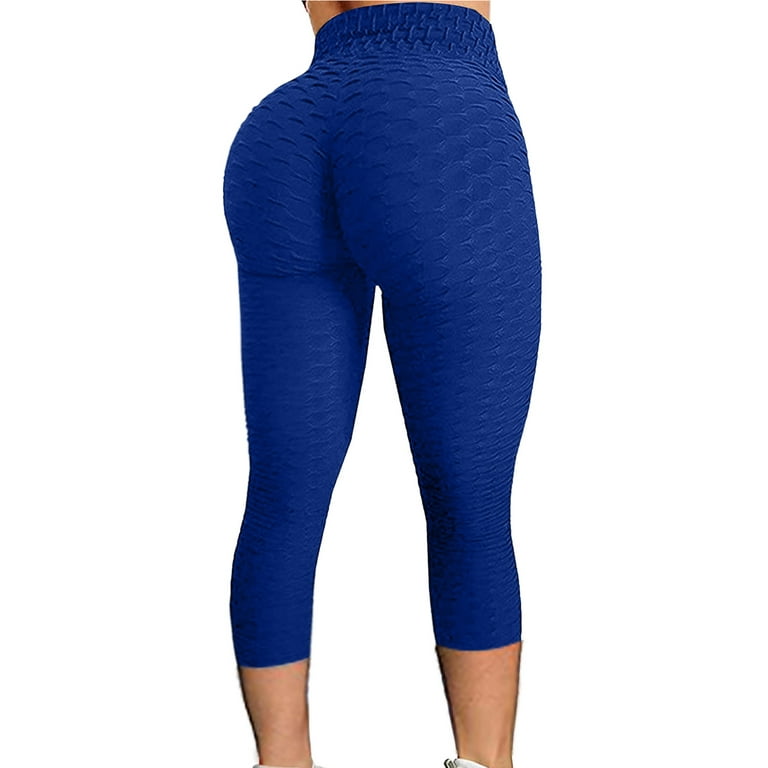 YWDJ Leggings for Women Plus Size Tummy Control Women Bubble Hip Lifting  Exercise Fitness Running High Waist Yoga Pants Blue S 