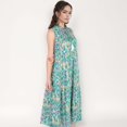 thumbnail image 3 of Women's Sleeveless Tiered Maxi Dress with Vibrant Abstract Print and Tassel Tie Detail- Green,Medium, 3 of 7