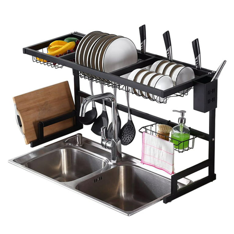 Sakugi Dish Drying Rack - Stainless Steel Dish Rack for Kitchen Counter  with a Cutlery Holder, Kitchen Organizers and Storage, Black