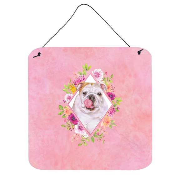 Carolines Treasures CK4140DS66 English Bulldog Pink Flowers Wall or Door Hanging Prints 6x6 multicolor