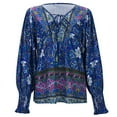 thumbnail image 5 of Women's Bohemian Holiday Printed V Neck Long Sleeve Shirt With Tie, 5 of 8