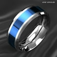 thumbnail image 2 of Tungsten Rings for Men Wedding Bands for Him Womens Wedding Bands for Her 8mm Blue Center Silver Brushed Edge, 2 of 8