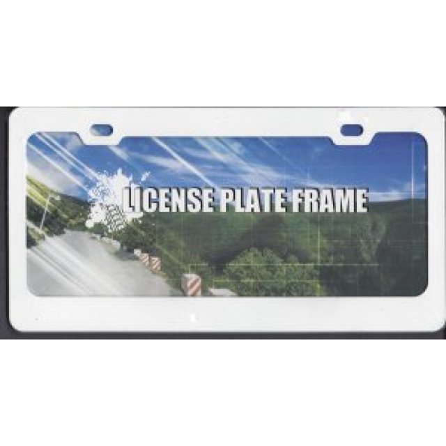 Blank Smooth White 2 Hole License Plate Frame Free Screw Caps Included