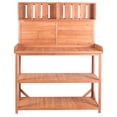 thumbnail image 2 of 65" Outdoor Potting Bench Table, Farmhouse Wooden Garden Patio Workstation with 4 Storage Shelves and 3 Side Hooks, Multifunctional Potting Planting Table for Mudroom, Backyard, Natural, 2 of 7