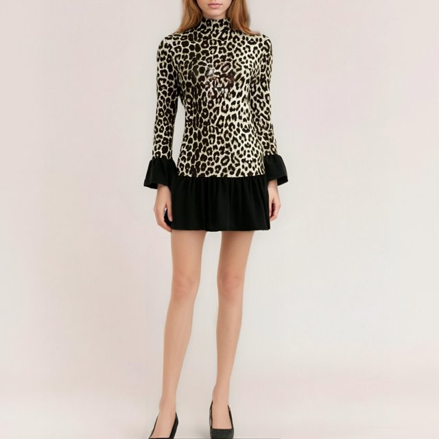 WILLBEST Vestido Túnica Con Estampado De Leopardo Para Mujer, Minivestido Ajustado De Manga Larga Con Mangas