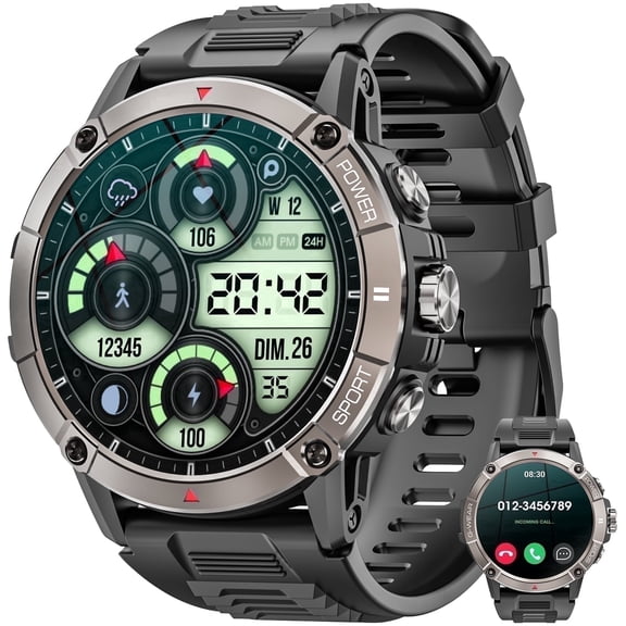 Mingdaln Military Smartwatch for men,with 120 Sport Modes/ IP68 Waterproof , Rugged Fitness Tracker ,fits for Android and iPhone devices(Black)