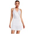 thumbnail image 2 of SiiRoh Womens Sparkly Rhinestone Dance Jumpsuit Halter Neck Sleeveless Fringed Tango Latin Leotard White S, 2 of 6