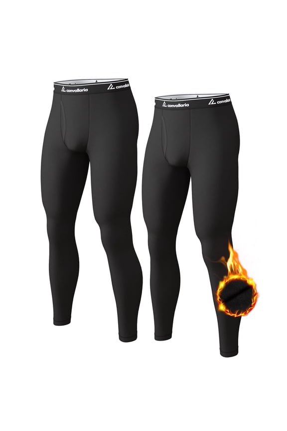 2 Pcs Thermal Pants for Men Fleece Lined Thermal Bottom Athletic Base Layer Cold Weather Gear