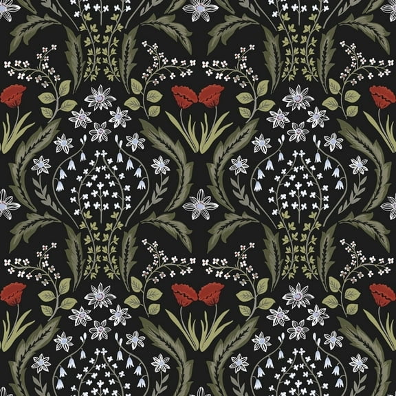 Tempaper Scandi Floral English Garden Peel and Stick Wallpaper, 20.5" x 33'