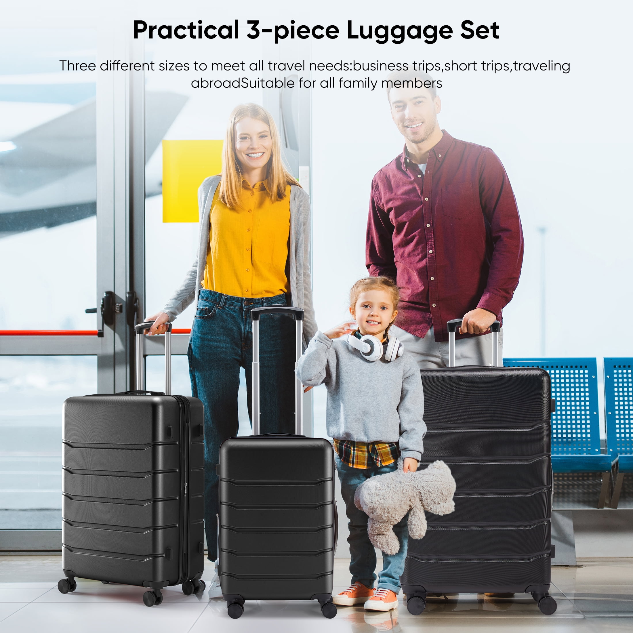 Zestoria 24" Hardside Expandable Luggage with Spinner Wheels & TSA Lock, Black