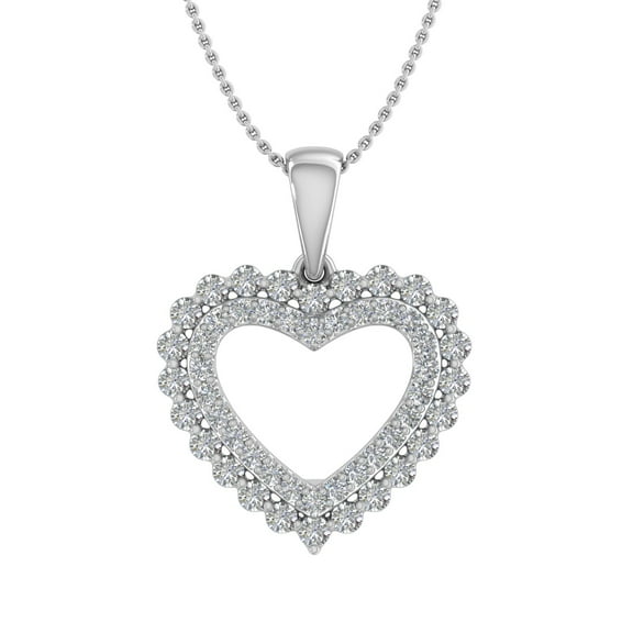 1/2 Carat Diamond Heart Pendant Necklace in 14K White Gold (Included Silver Chain) (I1-I2 Clarity)