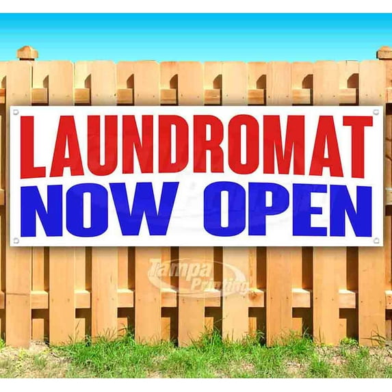 Laundromat Now Open 13 oz Vinyl Banner With Metal Grommets