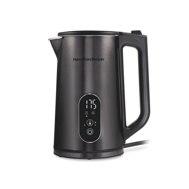 Hamilton Beach Digital Temperature-Control Electric Kettle, Double-Wall Stainless Steel, 1.7L, 1500 Watts, Black, 40851