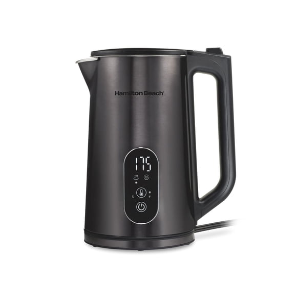 Hamilton Beach Digital Temperature-Control Electric Kettle, Double-Wall Stainless Steel, 1.7L, 1500 Watts, Black, 40851
