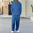 thumbnail image 2 of CharmCyan Mens Two Piece Outfit Long Sleeve Pullover Top with Half Zip and Drawstring Elastic Waist Pants Set Casual Tracksuit Royal Blue L, 2 of 2
