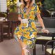 thumbnail image 3 of Easygdp Vintage White Yellow Sunflower para Vestido Transpirable de Mujer, Vestido Suelto de Manga Corta con Pliegues y Bolsillos para el Verano, 3 of 6