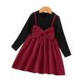 thumbnail image 2 of NAISIBABY Girls Spliced Dresses, Cute Bowknot Long Sleeve Fashion Party Fall Corduroy Midi Dress Wine 2T, 2 of 5