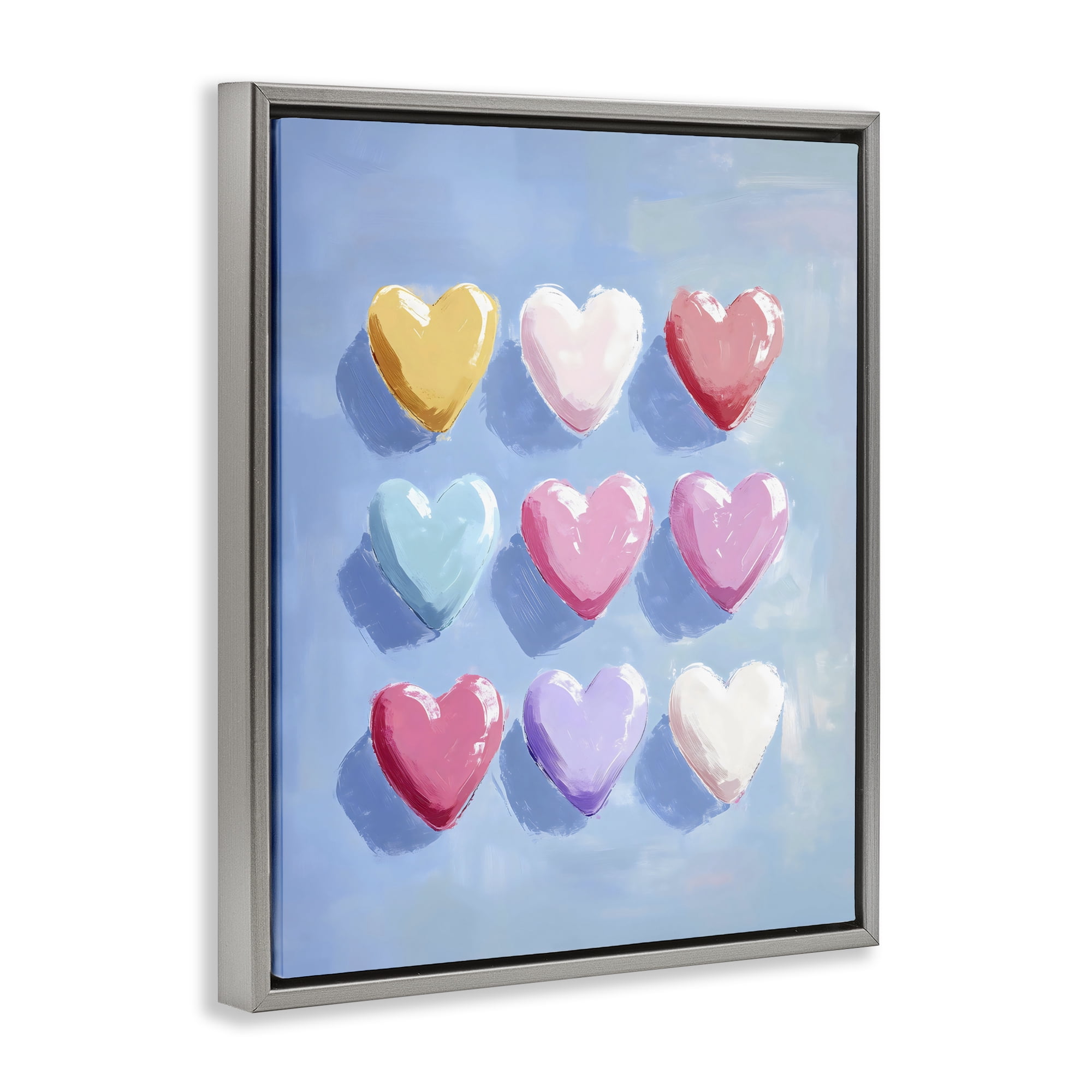 Stupell Industries Pastel Heart Grid Gray Framed Floater Canvas Wall Art, design by The Prints Vibe