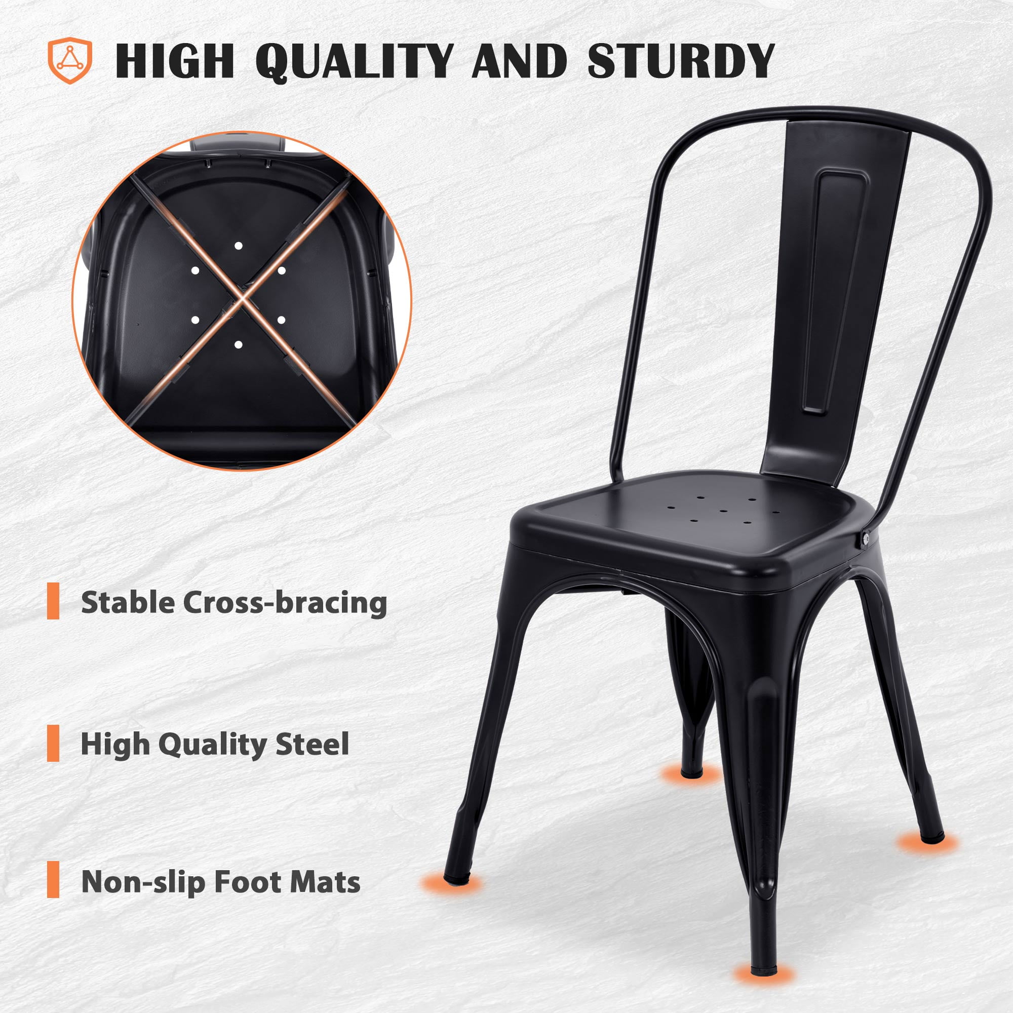 CL.HPAHKL Dining Chairs Set of 4, Metal Kitchen Chairs 330LBS Weight Capacity, Stackable Indoor Outdoor Chairs for Kitchen Dining Room Café Restaurant Bistro Patio Bar Chairs, Black