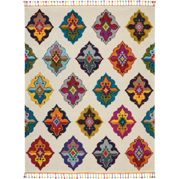Nourison Moroccan Casbah 7'10" x 10'6" (8' x 11') Ivory/Multicolor Area Rug Boho Transitional Damask by Nourison
