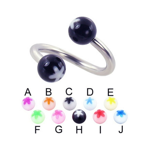 MsPiercing Flower Ball Spiral Barbell, 12 Ga,3/8" (10Mm),1/4" (6Mm