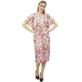 thumbnail image 6 of Bimba Women's Pink Floral Mid Calf Length Drawstring Kimono Kaftan Dress - 24, 6 of 8