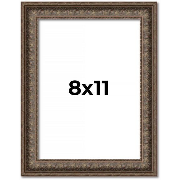 8x11 Ornate Brown Real Wood Picture Frame Width 1.5 Inches | Interior Frame Depth 0.5 Inches | Zisa