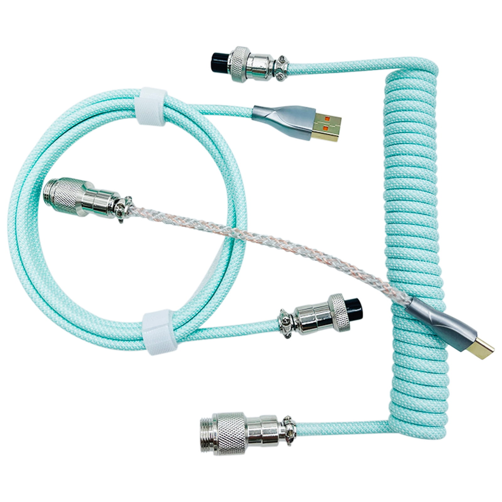 AuroraX Gaming Keyboard Cable Coiled USB Cable for Keyboards with RGB Lighting Double-Sleeved Detachable Metal Connector and 1.5M Length for Computer Accessories Green